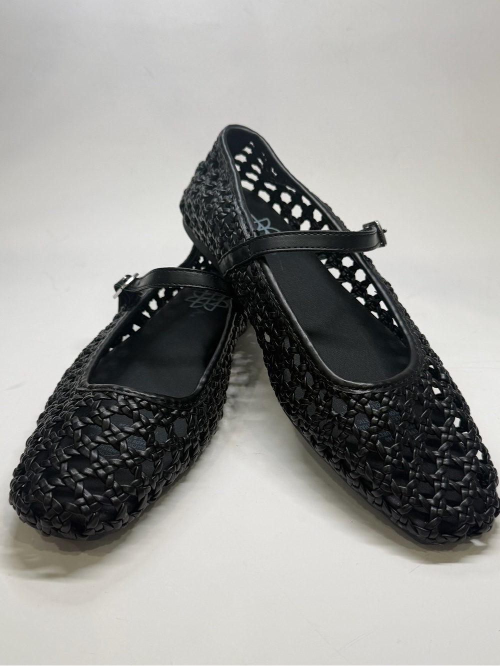 SERRA Black Woven Braided Mary Jane Flats Buckle Strap